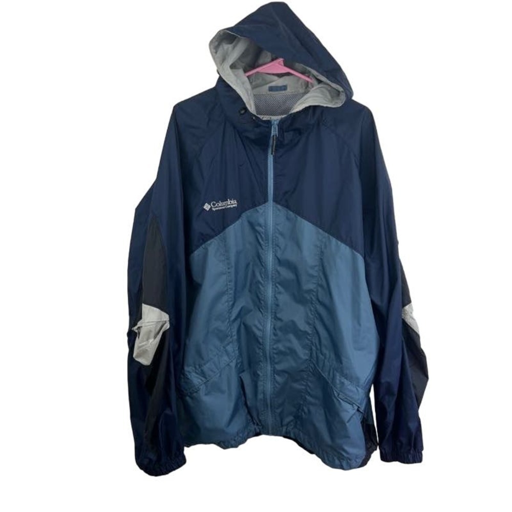 Columbia blue color block light weight wind breaker jacket full zip mens size XL